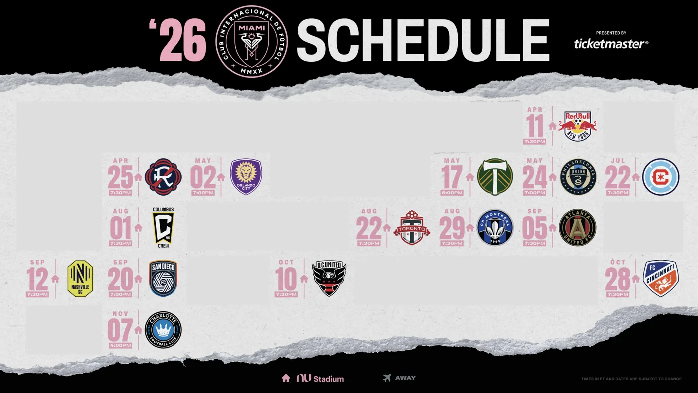 Inter Miami '26 home schedule at NU Stadium